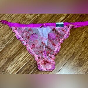 Cacique Pink & Coral Floral Lace Thong size 10 / 12
